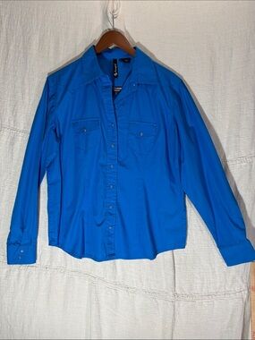 RU Cowgirl Turquoise Blue Western Pearl Snap Shirt XL 100% Cotton Cowboycore